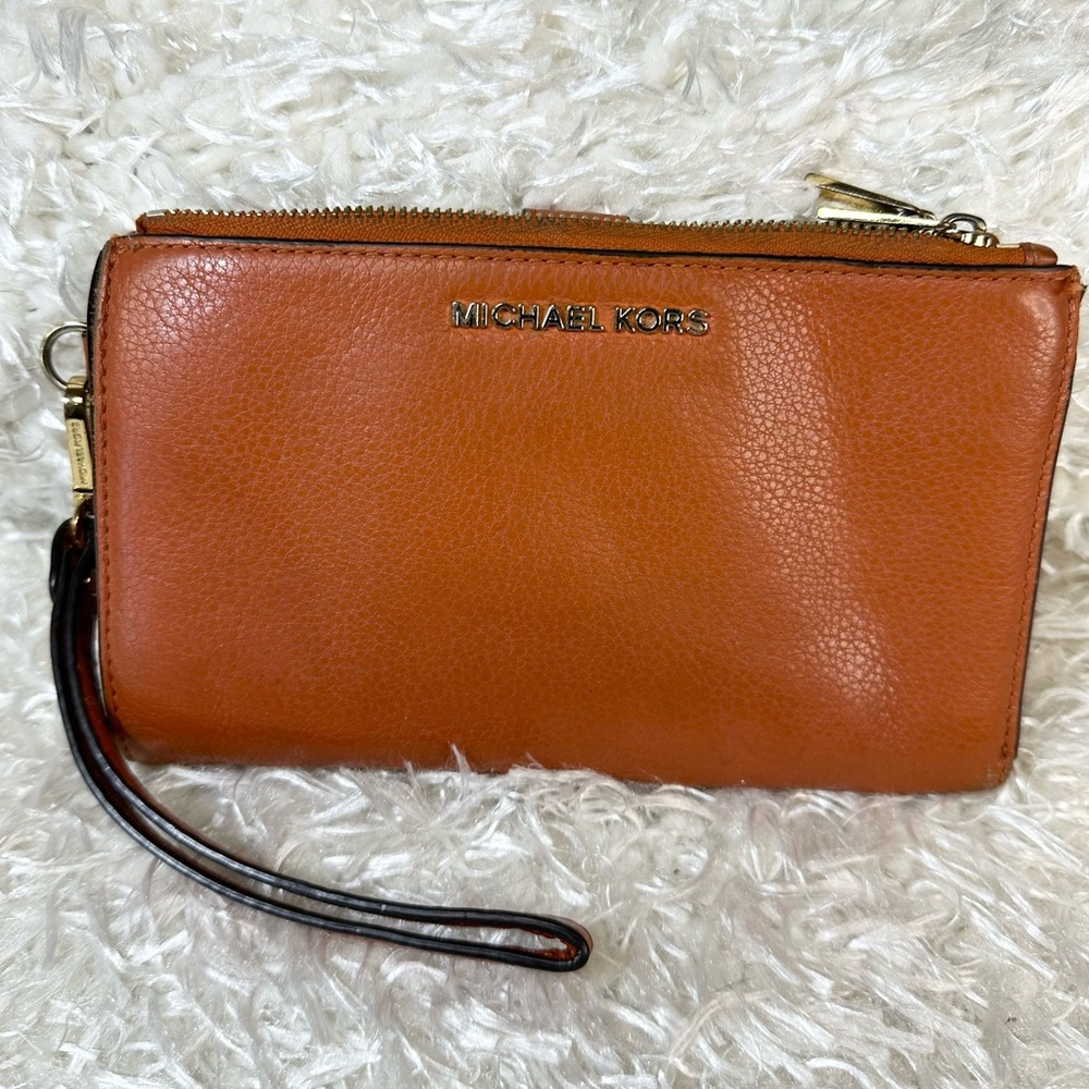 Michael Kors Burnt Orange Leather Wallet Wristlet
